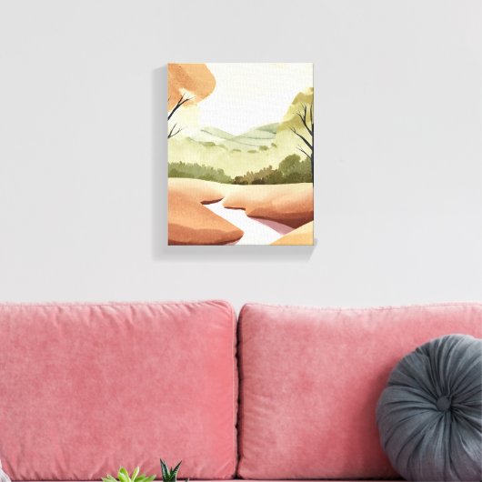 Fluss der Natur | Natürliche Wasserfarbenlandschaf Leinwanddruck (Insitu (Wohnzimmer))