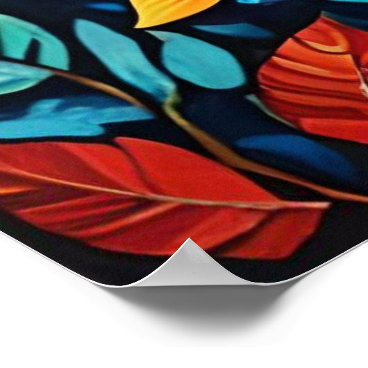 Fluss des Lebens - Weiße Kunst mit Fisch, Vögeln u Poster (Ecke)