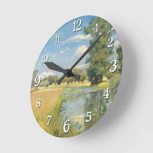 Fluss durch eine ernste Landschaft, Sommer Runde Wanduhr (Winkel)