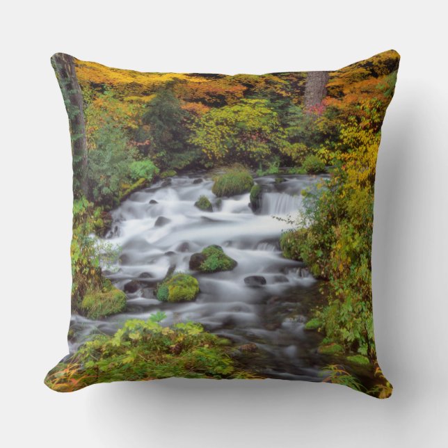 Fluss durch Wald, Herbst, Oregon Kissen (Vorderseite)