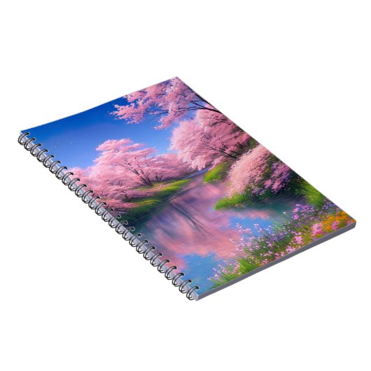 Fluss Embracet durch Sakura Trees Charm Notizblock (Rechte Seite)
