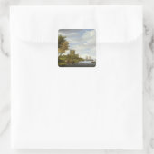 Fluss Estuary mit Schloss Quadratischer Aufkleber (Tasche)