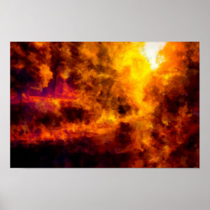 Fluss fließt durch die Farben der Herbstlandschaft Poster