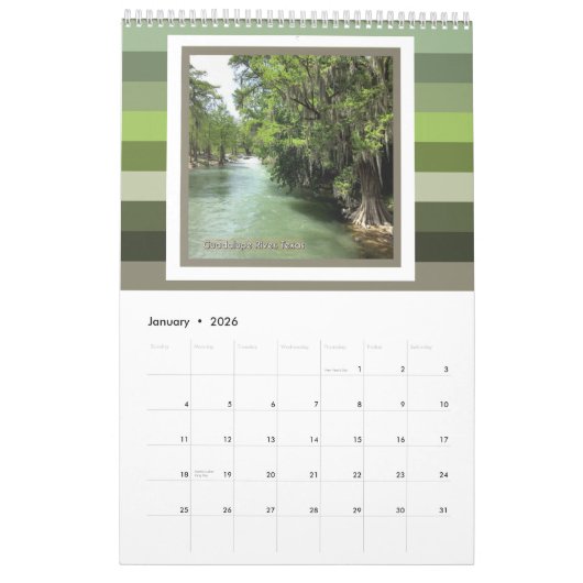 Fluss Guadalupe in Gruene, Texas Kalender (Jan 2026)