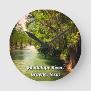 Fluss Guadalupe in Gruene, Texas Watercolor Runde Wanduhr