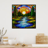 Fluss in einem Wald bei Sonnenuntergang Poster (Küche)