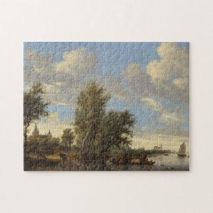 Fluss-Landschaft mit Fähre, 1649 (Öl auf Leinwan Puzzle