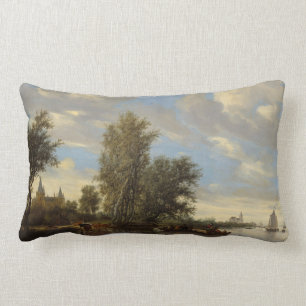 Fluss-Landschaft mit Fähre, 1649 (Öl auf Leinwand) Lendenkissen