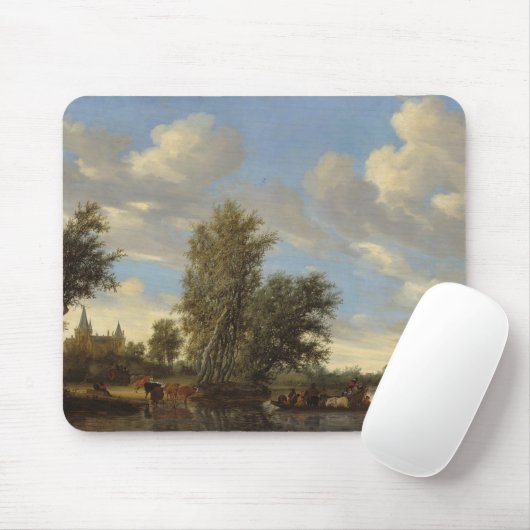 Fluss-Landschaft mit Fähre, 1649 (Öl auf Leinwand) Mousepad (Mit Mouse)
