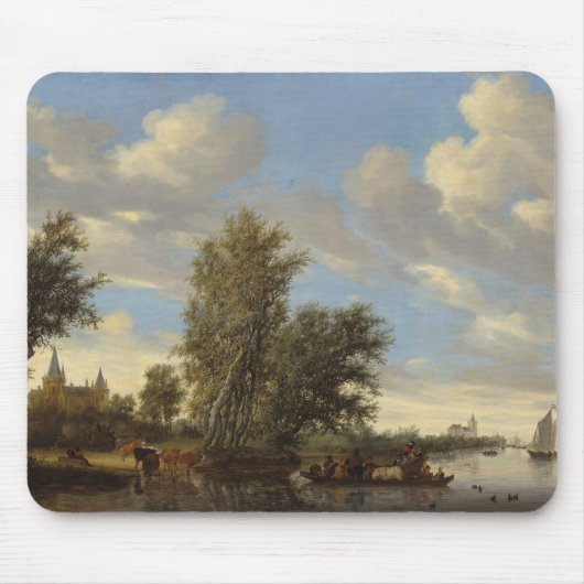 Fluss-Landschaft mit Fähre, 1649 (Öl auf Leinwand) Mousepad (Vorne)