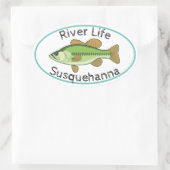 Fluss Life Largemouth Bass - Susquehanna Ovaler Aufkleber (Tasche)
