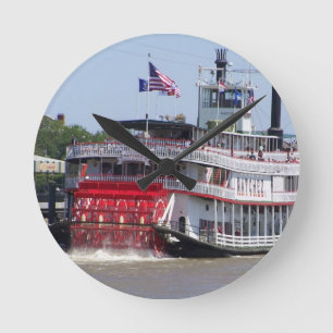 Fluss Mississipi-Boot New Orleans Louisiana Runde Wanduhr