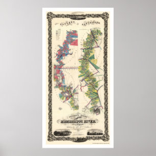 Fluss Mississipi-Karte 1858 Poster