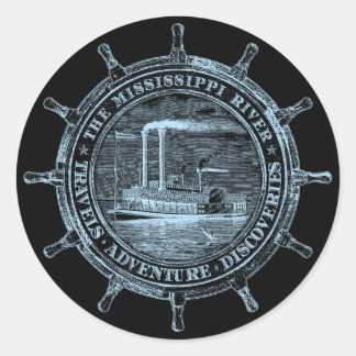 Fluss Mississippi. Reisen. Abenteuer. Entdeckungen Runder Aufkleber