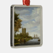 Fluss-Mündung mit einem Schloss Silbernes Ornament (Rechts)