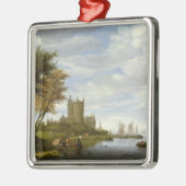 Fluss-Mündung mit einem Schloss Silbernes Ornament (Links)