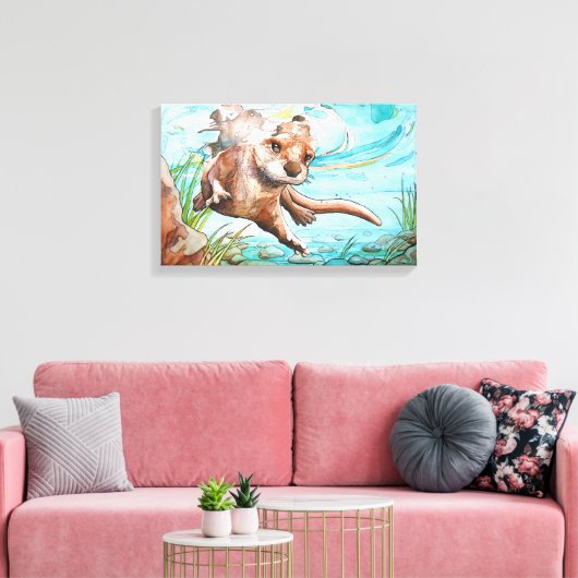 Fluss Otter Aquarellmalerei - Canvas Print Leinwanddruck (Insitu (Wohnzimmer))