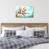 Fluss Otter Aquarellmalerei - Canvas Print Leinwanddruck (Insitu (Schlafzimmer))