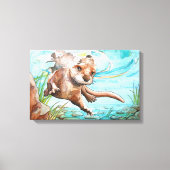 Fluss Otter Aquarellmalerei - Canvas Print Leinwanddruck (Vorderseite)