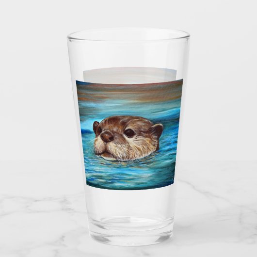 Fluss Otter Painting Glas (Vorderseite)