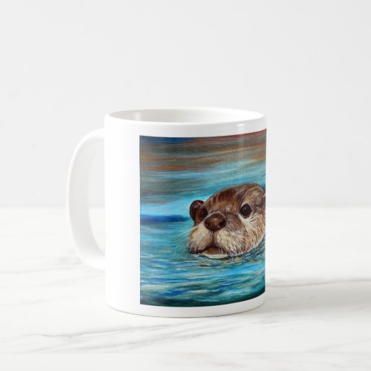 Fluss Otter Painting Kaffeetasse (Vorderseite Links)