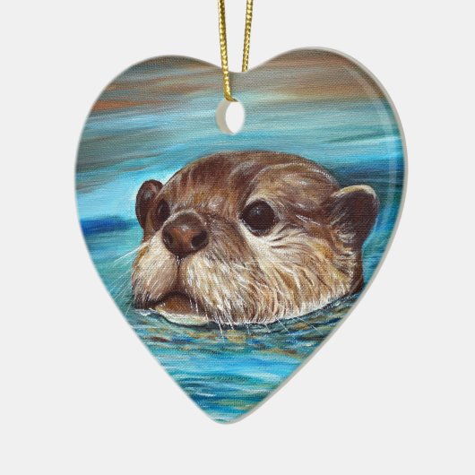 Fluss Otter Painting Keramik Ornament (Links)