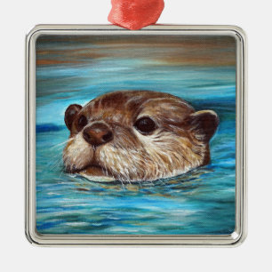 Fluss Otter Painting Ornament Aus Metall