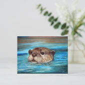 Fluss Otter Painting Postkarte (Stehend Vorderseite)