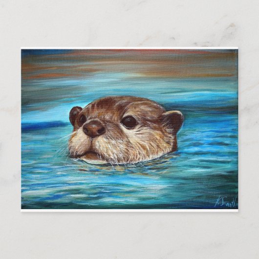 Fluss Otter Painting Postkarte (Vorderseite)