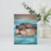 Fluss Otter Painting Postkarte (Stehend Vorderseite)