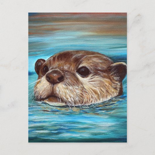 Fluss Otter Painting Postkarte (Vorderseite)