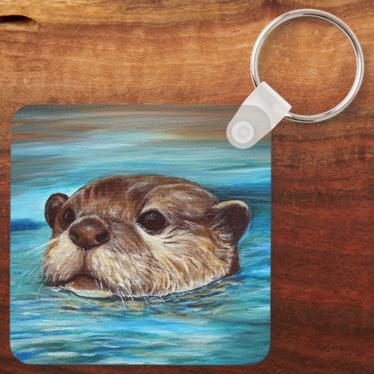 Fluss Otter Painting Schlüsselanhänger (Rückseite)