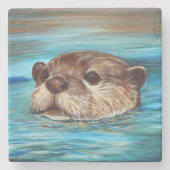 Fluss Otter Painting Steinuntersetzer (Vorderseite)