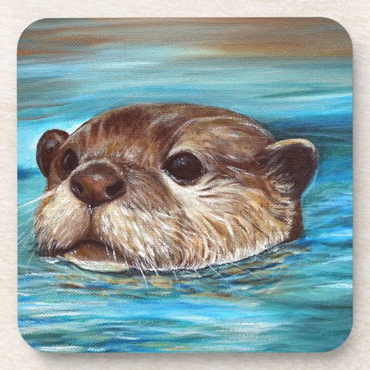 Fluss Otter Painting Untersetzer (Vorderseite)