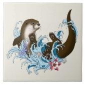 Fluss Otter Water Niedlich Fliese (Vorderseite)
