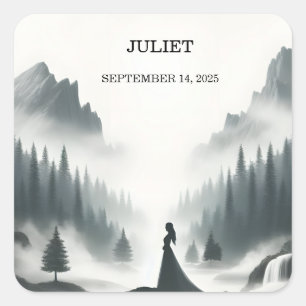 Fluss Regen Wolke Rauchige Berg Brautparty Quadratischer Aufkleber