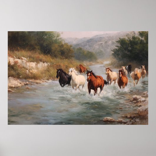 Fluss Run Galloping Pferde Art Poster (Vorne)