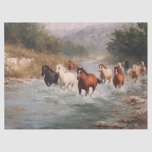 Fluss Run Galloping Pferde Decoupage Seidenpapier (Vorderseite)