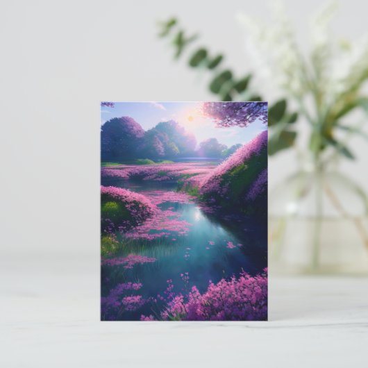 Fluss Sakura Petals Postkarte (Stehend Vorderseite)