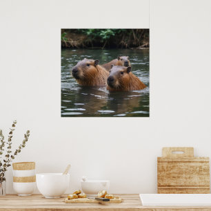 "Fluss Serenity: Capybaras schwimmen im Fluss" Poster