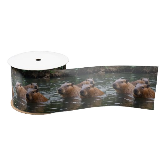 "Fluss Serenity: Capybaras schwimmen im Fluss" Satinband (Spule)