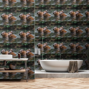 "Fluss Serenity: Capybaras schwimmen im Fluss" Tapete