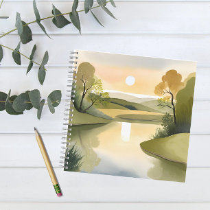 Fluss Sonnenaufgang   Wasserfarbe Gelb Notizblock