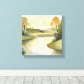 Fluss Sunrise | Aquarellgelb Leinwanddruck (Insitu (Holzboden))