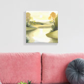 Fluss Sunrise | Aquarellgelb Leinwanddruck (Insitu (Wohnzimmer))