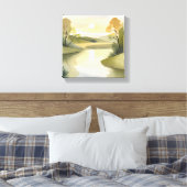 Fluss Sunrise | Aquarellgelb Leinwanddruck (Insitu (Schlafzimmer))