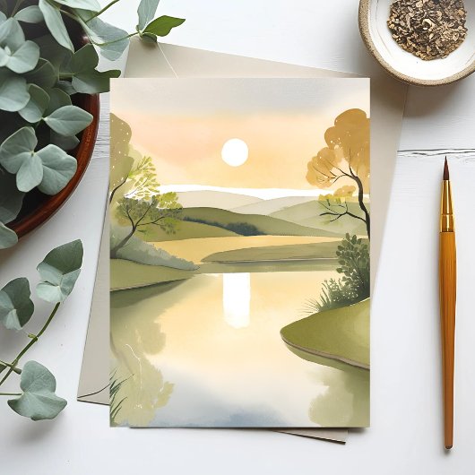 Fluss Sunrise | Aquarellgelb Postkarte