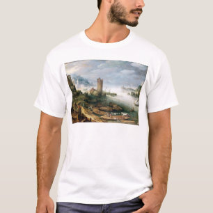 Fluss-Szene mit einem ruinierten Turm T-Shirt