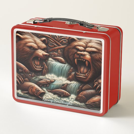 Fluss Titan: Bärenfischer-Kampf Metall Brotdose (Rückseite)