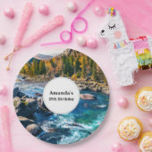 Fluss und Gebirge Landschaftliches Foto Geburtstag Pappteller (Party)